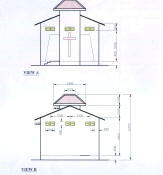 Architectural plans front and back view of all 3 churches.